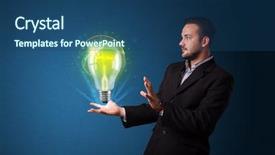 Presentation with art vintage edison lightbulb - Presentation theme consisting of light bulb idea invention presenter - young businessman holding glowing lightbulb background and a  colored foreground