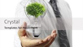  Presentation with light bulb - Colorful slide deck enhanced with light bulb in a hand backdrop and a light gray colored foreground