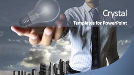  Presentation with bulb - PPT layouts featuring light bulb in hand background and a gray colored foreground