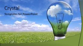  Presentation with light bulb - Presentation theme consisting of light bulb in natural landscape background and a light blue colored foreground