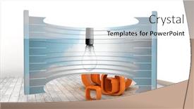  Presentation with orange abstract - Colorful slide set enhanced with light bulb on abstract screen against orange structures in a white room backdrop and a white colored foreground