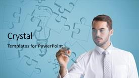  Presentation with blue business - Beautiful slides featuring light bulb puzzle - business man drawing jigsaw doodle backdrop and a light blue colored foreground