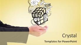  Presentation with hands holding - Beautiful presentation design featuring light bulb puzzle - businessman holding something with his backdrop and a blonde colored foreground