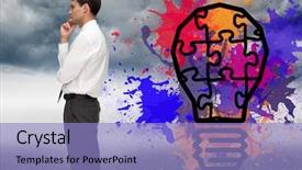  Presentation with crystal image - Beautiful theme featuring light bulb puzzle - composite image of thoughtful young backdrop and a light blue colored foreground