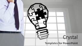  Presentation with composite - Slide set featuring light bulb puzzle - composite image of unsmiling businessman background and a light gray colored foreground