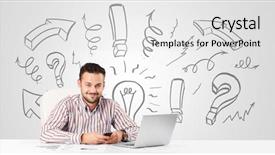  Presentation with good - Cool new PPT theme with light bulb question - good-looking young businessman brainstorming backdrop and a white colored foreground