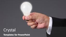  Presentation with light bulb - Colorful theme enhanced with light-bulb-shinning-at-hand backdrop and a dark gray colored foreground