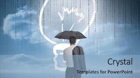  Presentation with light bulb - Presentation consisting of wild duck sitting on the water behind the log background and a gray colored foreground