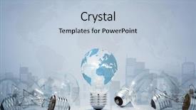  Presentation with 3d men world map - Presentation consisting of light bulb with world map background and a light blue colored foreground