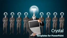  Presentation with big idea - Colorful slides enhanced with light bulbs blackboard - male businessman with lamp-head backdrop and a navy blue colored foreground