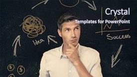  Presentation with ideas - Slide deck consisting of light bulbs blackboard - man thinking for business ideas background and a wine colored foreground