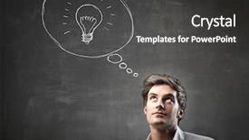  Presentation with light bulbs - Slide set featuring light bulbs blackboard - young man has an idea background and a dark gray colored foreground