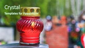  Presentation with cemetery - Cool new PPT theme with light candles cross - candle on stone tomb backdrop and a tawny brown colored foreground