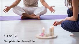  Presentation with coach - Slide deck featuring light candles cross - personal coach helping during yoga background and a light gray colored foreground