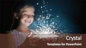  Presentation with girl christmas - Presentation design consisting of light children - happy surprised girl opening christmas background and a tawny brown colored foreground