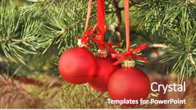  Presentation with red leather cricket ball hitting - PPT theme enhanced with light coloured simple border - christmas decoration red ball background and a  colored foreground