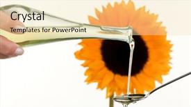  Presentation with oil seeds - Slide set consisting of light cooking oil from sunflower seeds to flower isolated against a white background background and a blonde colored foreground