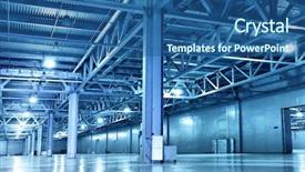  Presentation with light blue color - PPT theme enhanced with light factory - empty storehouse toned background and a ocean colored foreground
