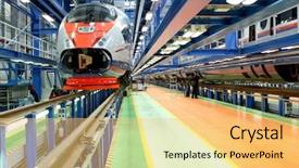  Presentation with train service - PPT layouts consisting of light factory - fast train in the service background and a yellow colored foreground