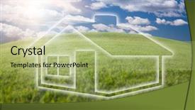  Presentation with deep blue - Cool new theme with light green - dreamy house icon over arched backdrop and a mint green colored foreground