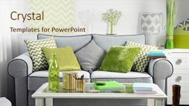  Presentation with room interior design - Colorful PPT layouts enhanced with light green - living room interior with sofa backdrop and a sky blue colored foreground