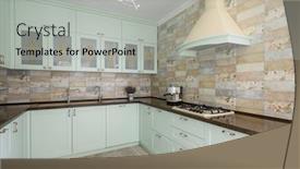  Presentation with kitchen design - Cool new PPT layouts with light-green-modern-white-kitchen backdrop and a light gray colored foreground
