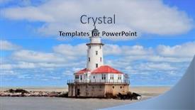  Presentation with chicago - Beautiful presentation theme featuring light house of chicago in lake michigan with cloud and blue sky backdrop and a light blue colored foreground