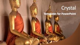  Presentation with golden light - Colorful slides enhanced with light in buddhist temple backdrop and a tawny brown colored foreground