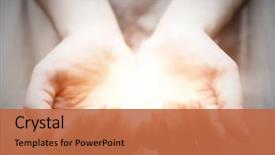  Presentation with sharing - Colorful presentation theme enhanced with light in young woman hands backdrop and a red colored foreground