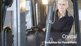  Presentation with forklift - Cool new slides with light industrial - experienced forklift driver is posing backdrop and a dark gray colored foreground