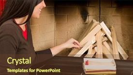  Presentation with lighting - Cool new PPT theme with light match - young woman lighting up wood backdrop and a tawny brown colored foreground