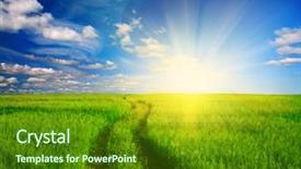  Presentation with road to safety - Cool new presentation design with light morning - dirt road in grass backdrop and a forest green colored foreground