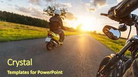  Presentation with motor riders - Beautiful PPT theme featuring light on empty asphalt motorway backdrop and a tawny brown colored foreground