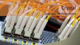  Presentation with network - Colorful PPT theme enhanced with light optic - network switch closeup view backdrop and a gold colored foreground