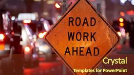  Presentation with light sign - Amazing PPT theme having light orange - road work ahead sign backdrop and a tawny brown colored foreground