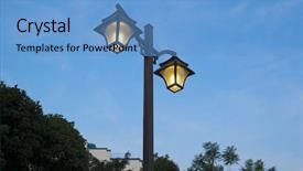  Presentation with street lighting - Beautiful slide set featuring light post - lighting street lamp with blue backdrop and a teal colored foreground