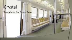  Presentation with metro train - Cool new PPT theme with light rail - image of metro train stands backdrop and a soft green colored foreground