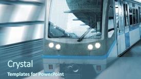  Presentation with train - Beautiful presentation theme featuring light rail - speed rapid train backdrop and a ocean colored foreground