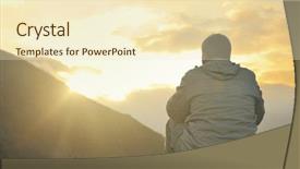  Presentation with morning sunrise - Presentation theme enhanced with light rays - healthy young man practice yoga background and a cream colored foreground