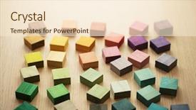  Presentation with wooden lighting - Colorful presentation design enhanced with light scattering - scattered colorful wooden blocks backdrop and a cream colored foreground