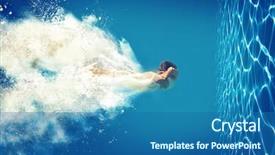  Presentation with water woman swimming underwater - Slide deck with light shadow reflection - young woman swimming undewater background and a ocean colored foreground