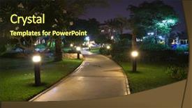  Presentation with garden - Audience pleasing PPT theme consisting of light source - garden at night backdrop and a wine colored foreground