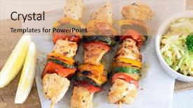  Presentation with summer outdoor bbq grill party - PPT layouts featuring lebanese - light summer lunch grilled chicken background and a coral colored foreground