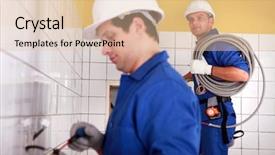  Presentation with electricians - Beautiful presentation design featuring light switches sockets - electricians plumbing a bathroom backdrop and a lemonade colored foreground