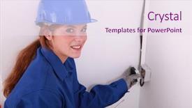 Presentation with female weightlifitng - Beautiful PPT layouts featuring light switches sockets - female electrician backdrop and a  colored foreground