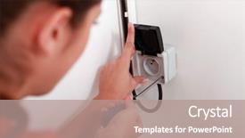  Presentation with electrical - Audience pleasing slides consisting of light switches sockets - woman repairing electrical socket backdrop and a coral colored foreground