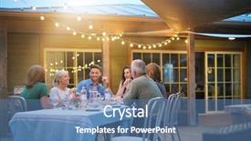  Presentation with summer party - Slide deck enhanced with light theams - summer barbecue party with friends background and a teal colored foreground