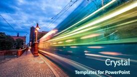  Presentation with moving fast train track - Slides featuring light trail on sandy bridge background and a ocean colored foreground