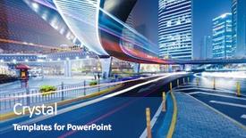  Presentation with modern school building - Beautiful slides featuring light trails on the modern backdrop and a ocean colored foreground