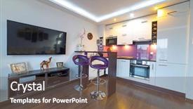  Presentation with living room - Slide deck featuring light violet - interior of modern white living background and a tawny brown colored foreground